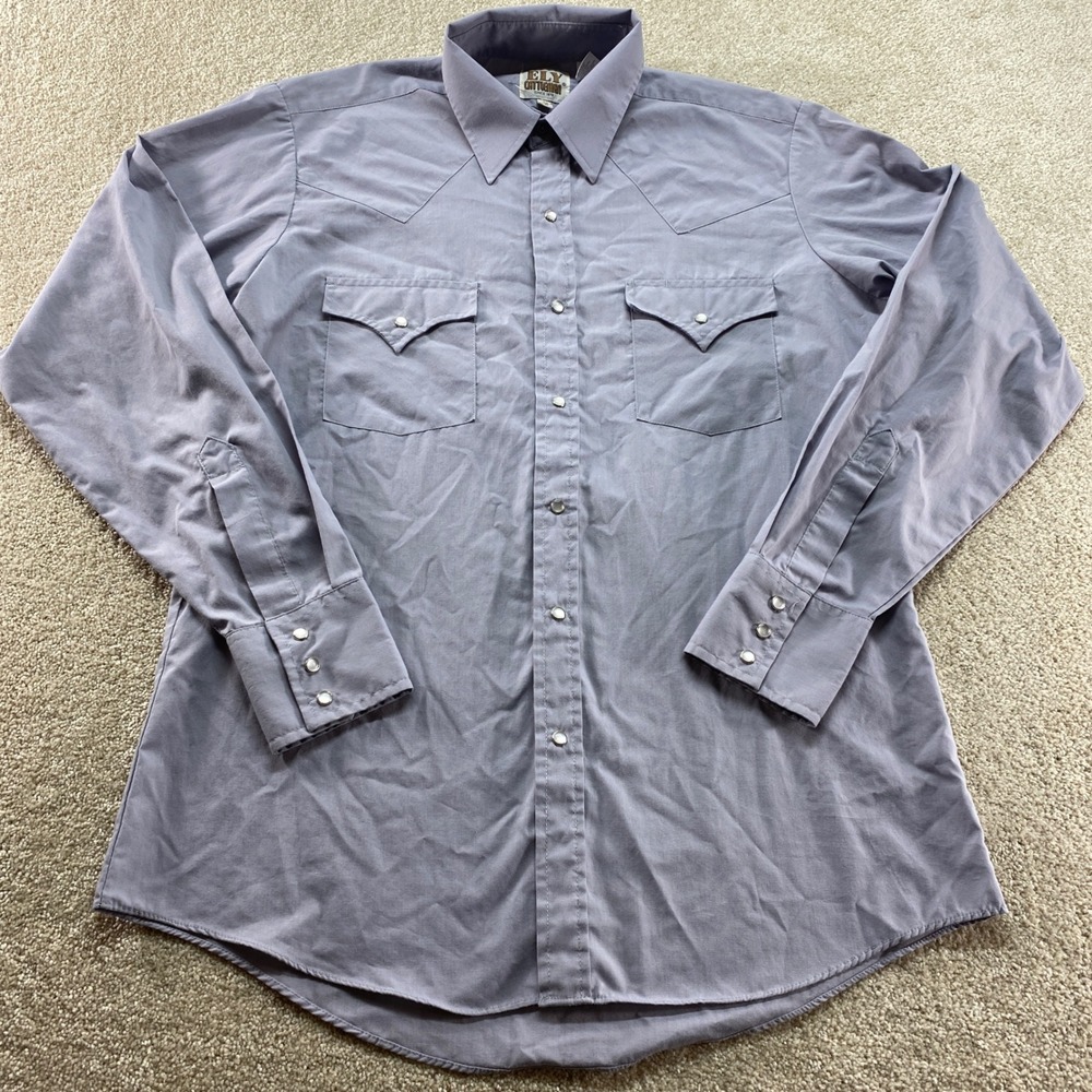 ELY CATTLEMAN‎ Shirt Mens Size 15 1/2-35 Grey Long Sleeve Snap Western Cowboy